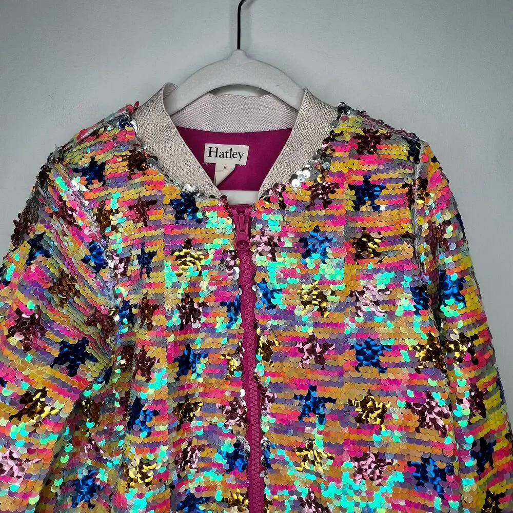 Hatley Star Party Sequin Bomber Jacket Girls Size 6